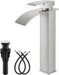 Modern Waterfall Tall Bathroom Faucet 1 Hole, Brushed Nickel