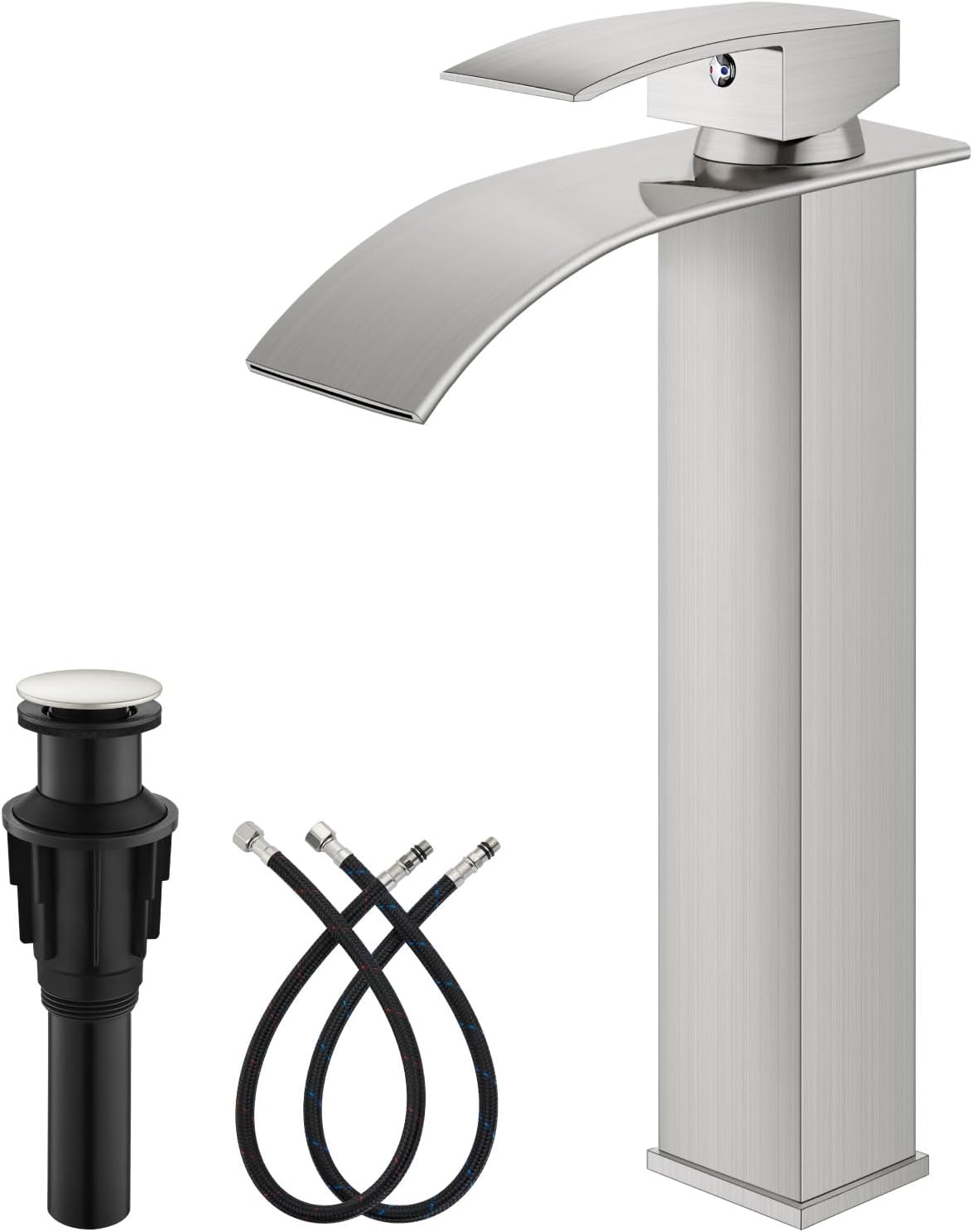 Modern Waterfall Tall Bathroom Faucet 1 Hole, Brushed Nickel