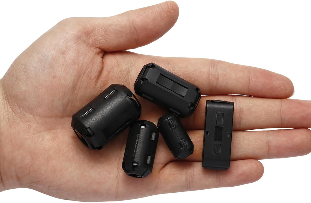 20PCS Snap-On Ferrite Core Kit with Flat Cable Cores (Up to 1.1 in Wide), Multi-Size Ferrite Beads for EMI RFI Noise Suppression, Fits 0.14–0.51 in Round & Flat Cables (3.5–13 mm)