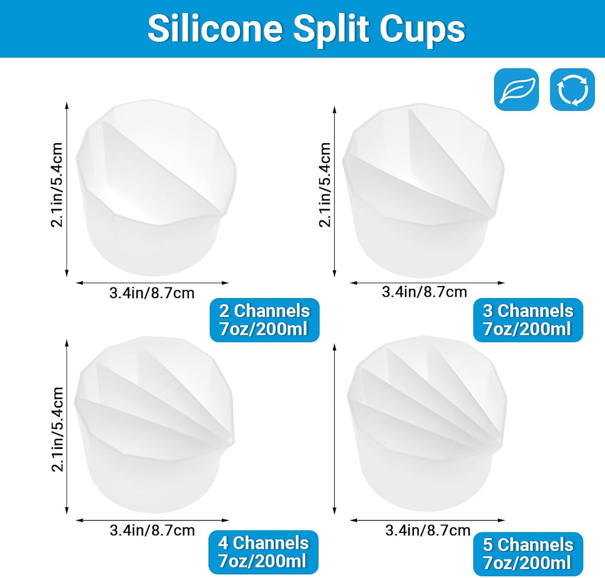4PCS Silicone Split Cups for Paint Pouring, 7oz/200ml Multi-Channel Resin Mixing Cups for Epoxy Resin, Acrylic