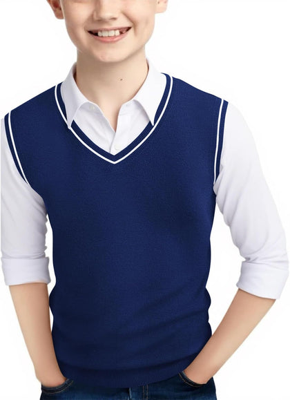 Boys Sweater Vest Kids Uniform Vest Casual V Neck Knit Pullover Sweater 5-14Y