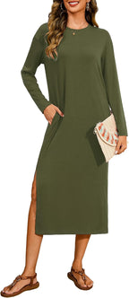 Long Sleeve Midi Dresses for Women with Pockets