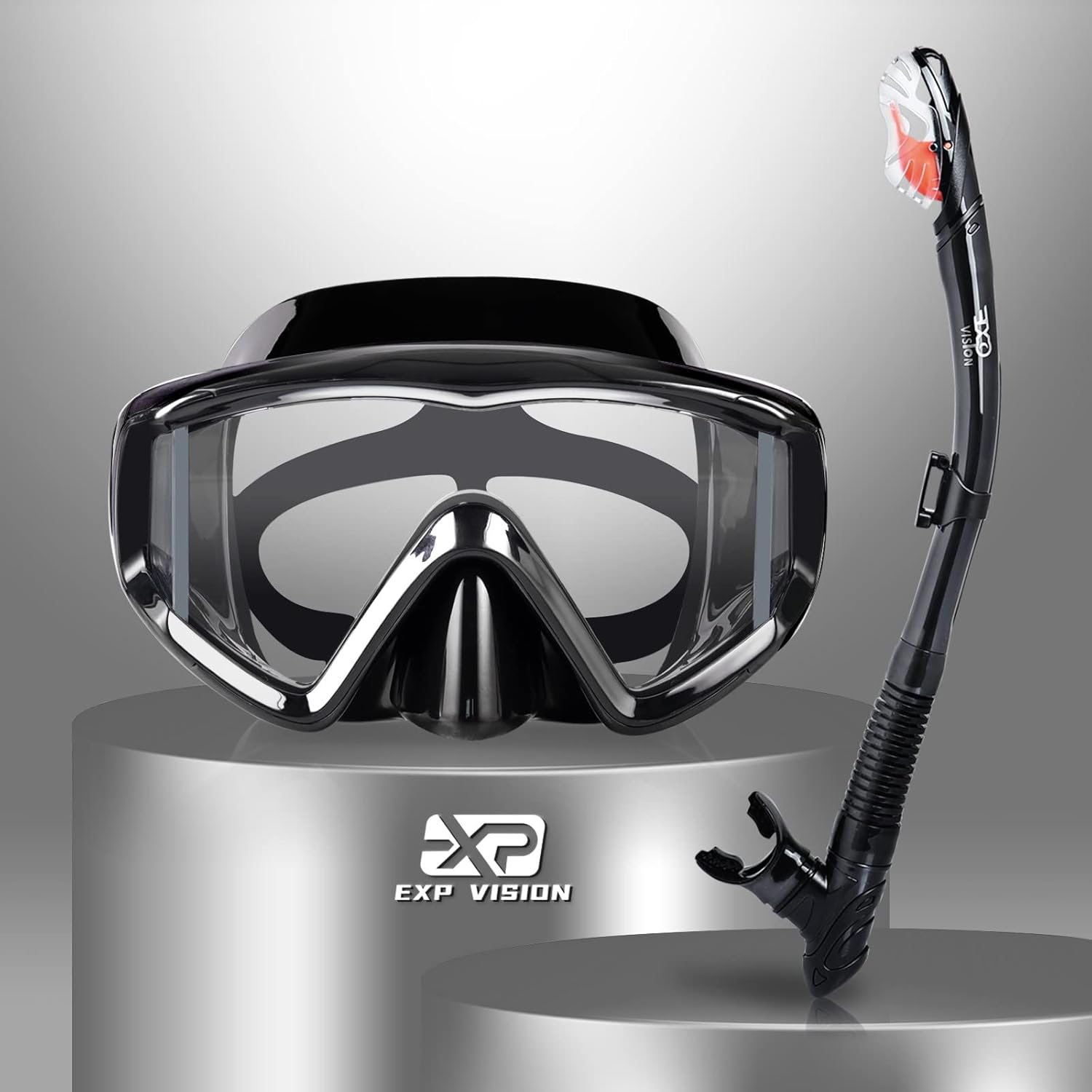 Snorkel Set Pano 3 Window Adult Snorkeling Gear, Professional Snorkel Goggles Anti-Fog Diving Mask, Anti-Leak Swim