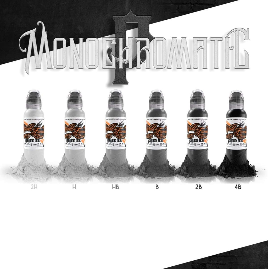 Poch Monochromatic Tattoo Kit of 6 Tattoo Ink - Professional Tattoo Ink in Grey & Black Shades - Skin-Safe Permanent