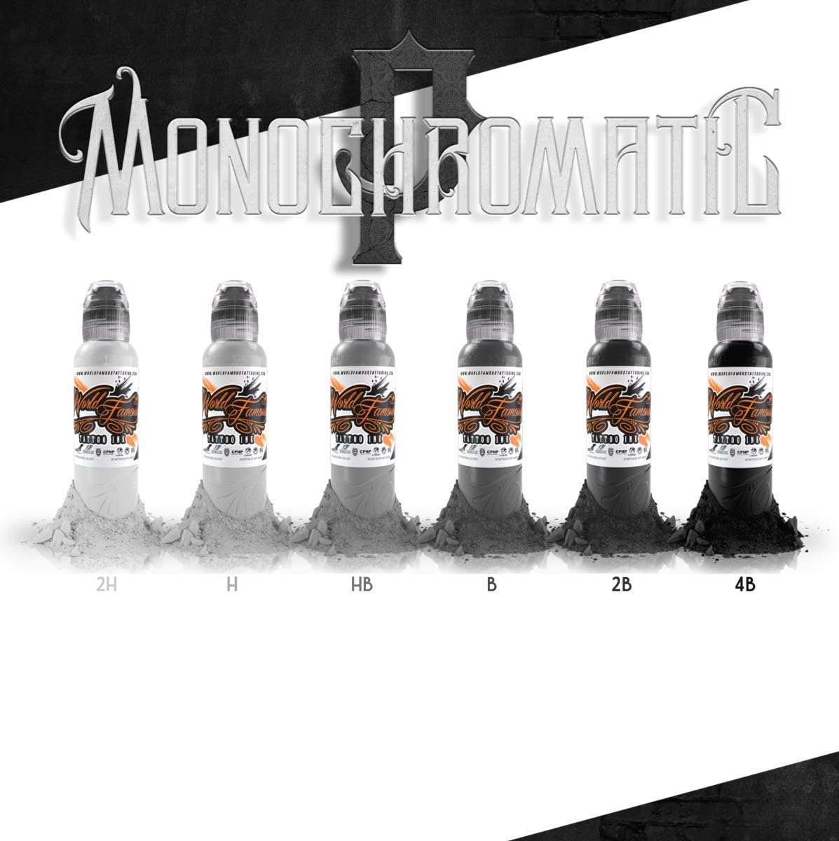 Poch Monochromatic Tattoo Kit of 6 Tattoo Ink - Professional Tattoo Ink in Grey & Black Shades - Skin-Safe Permanent