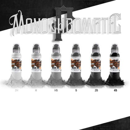 Poch Monochromatic Tattoo Kit of 6 Tattoo Ink - Professional Tattoo Ink in Grey & Black Shades - Skin-Safe Permanent