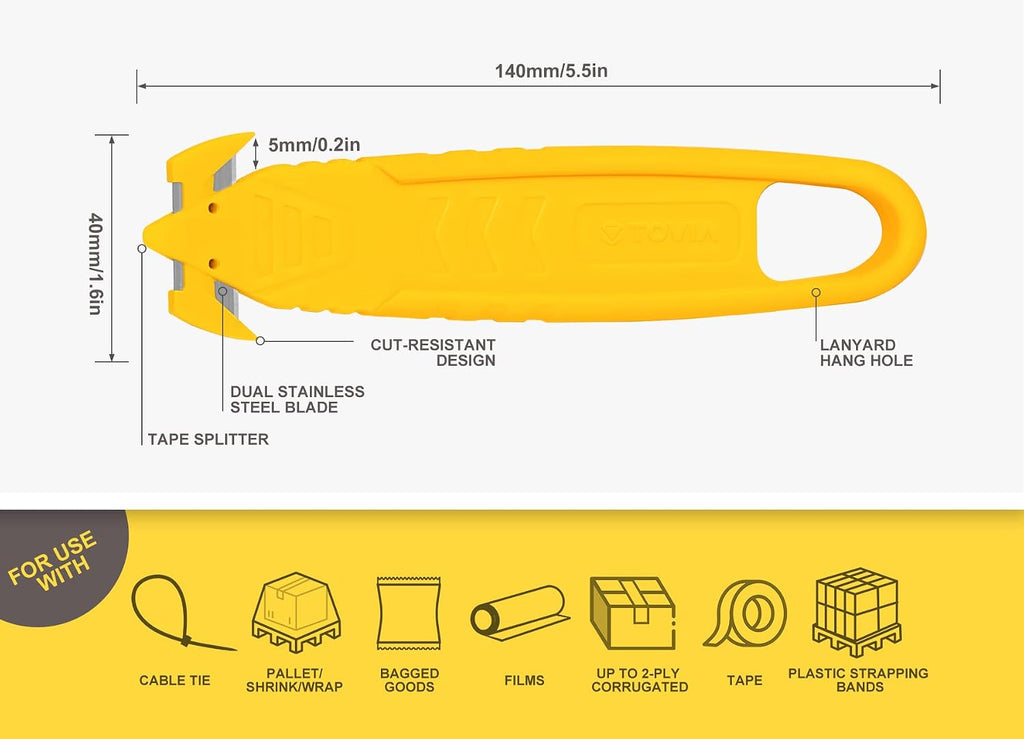 Safety Box Cutter, Package Opener Tool, Safety Knife, 5pcs, Mix color