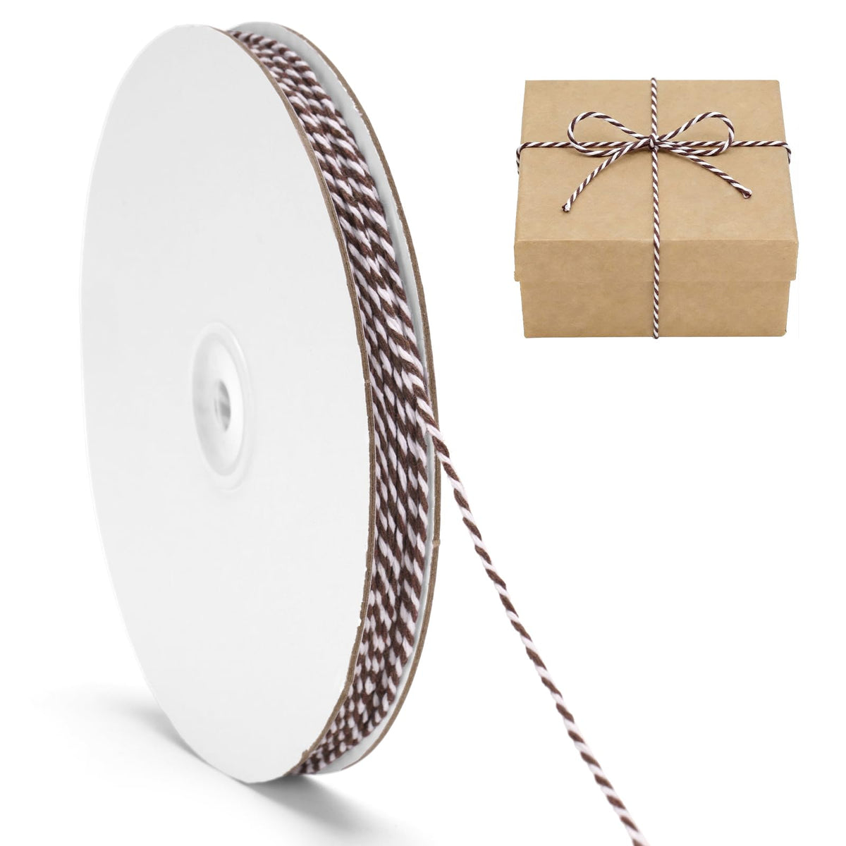 White Brown String - 2mm 328ft Cotton Twine String for Gift Wrapping, Baking, DIY Crafts, Holiday Decorations (White