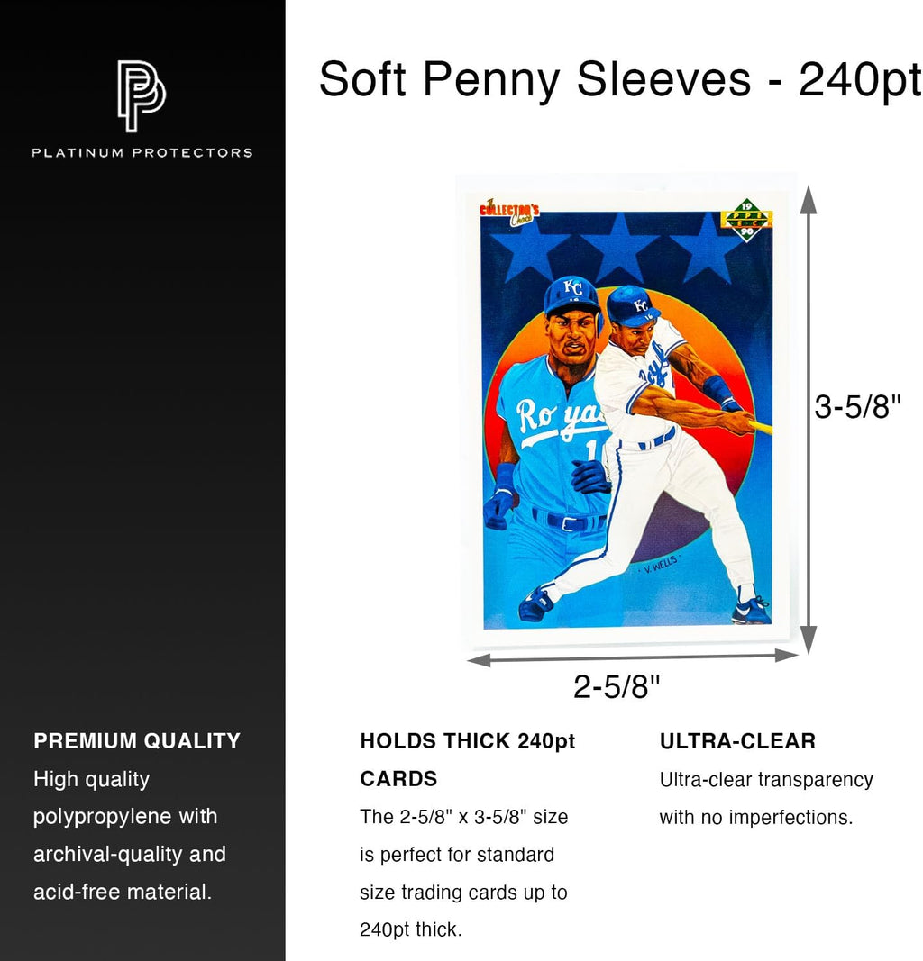 Thick Penny Sleeves for up to 240pt Thicker Cards Auto Jersey Patch Cards (100 Pack)