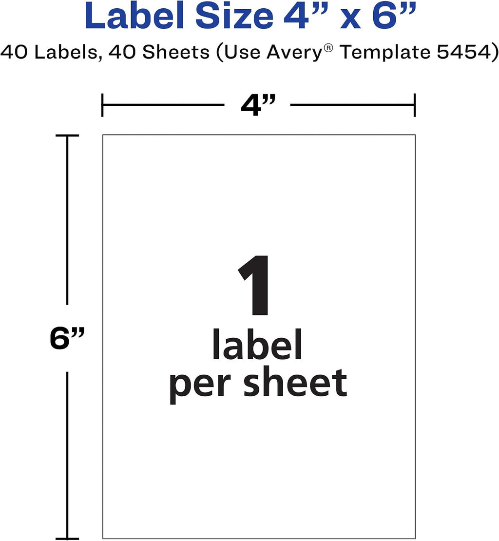 Removable Labels, 4" x 6" Blank Labels, Laser/Inkjet Printable, 40 per Pack (5454)