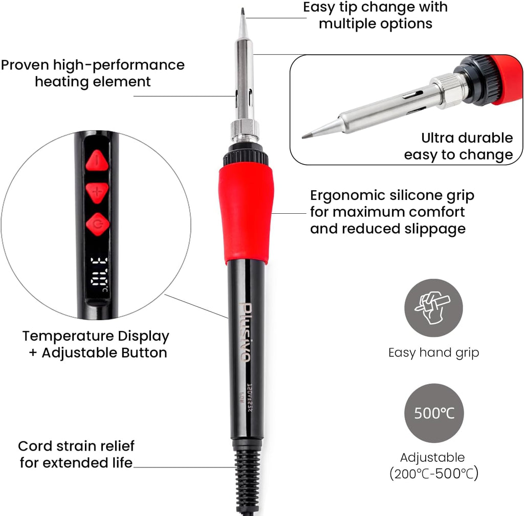 Soldering Iron Kit, 60W LED Display Digital Solder Pen, 5 Replaceable Tips, 21-in-1 Fast Heating with Solder Wire