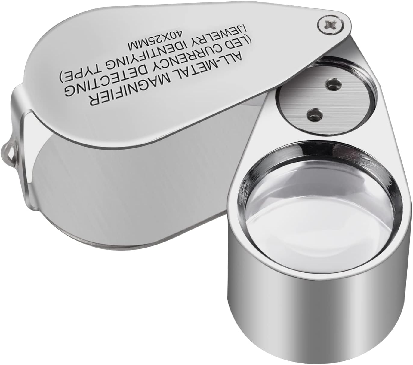 40X Full Metal Illuminated Jewelry Loop Magnifier, XYK Pocket Folding Magnifying Glass Jewelers Eye Loupe with