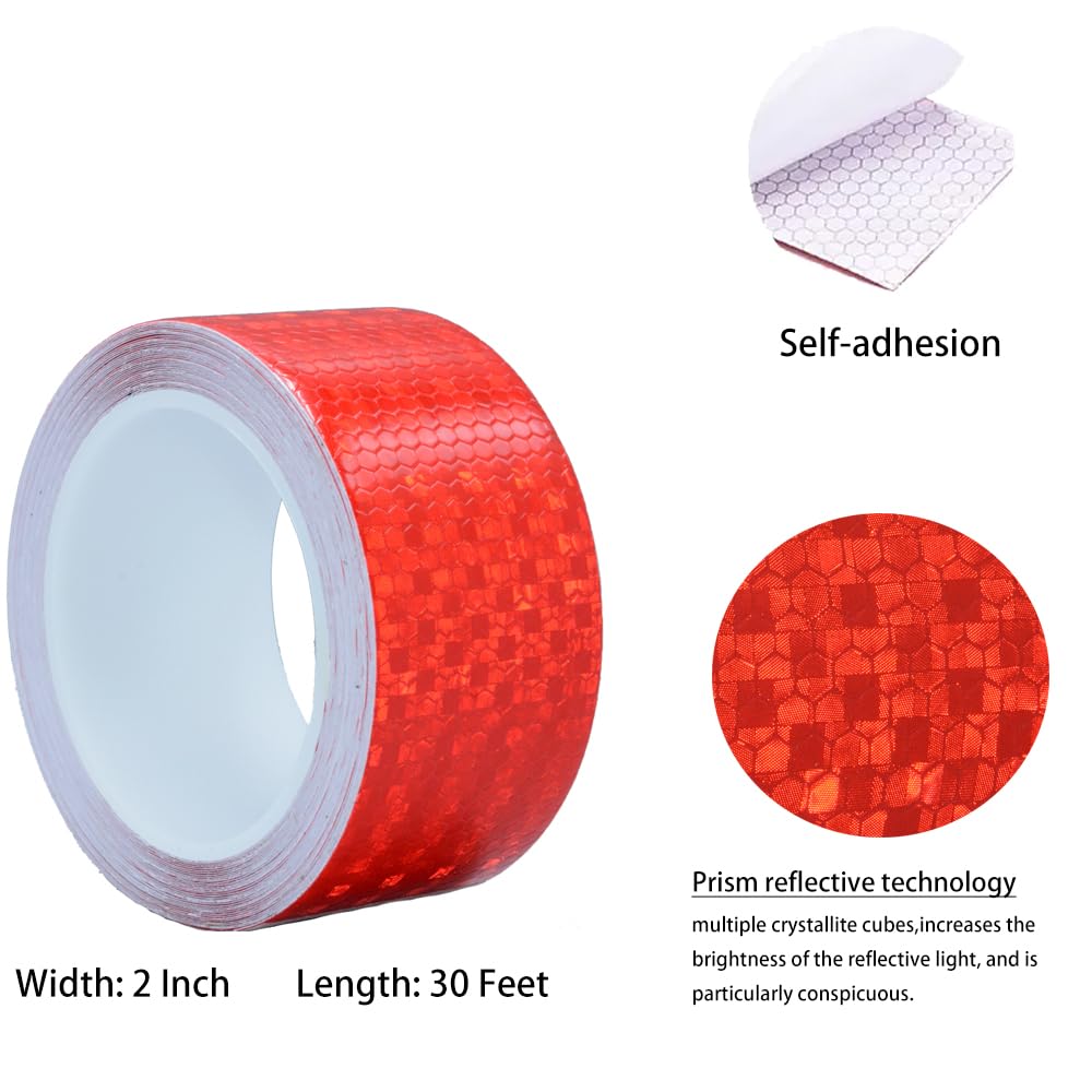 2 Inch×30 Feet Red Reflective Tape,Warning Caution Marking high Viscosity Reflector Tape Outdoor Waterproof for