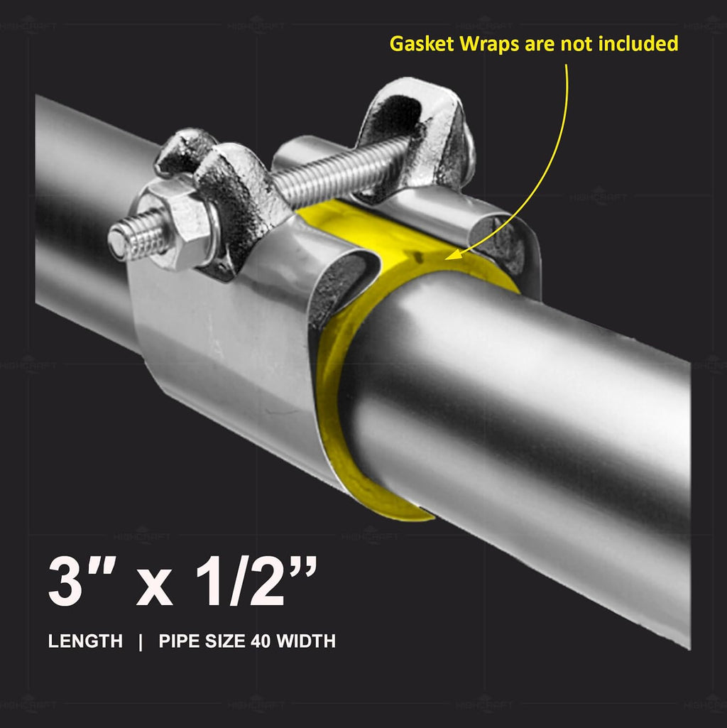 Highcraft Pipe Repair Clamp 1/2, IPS Single Bolt, 3” Long, Stainless Steel (5 Pack)