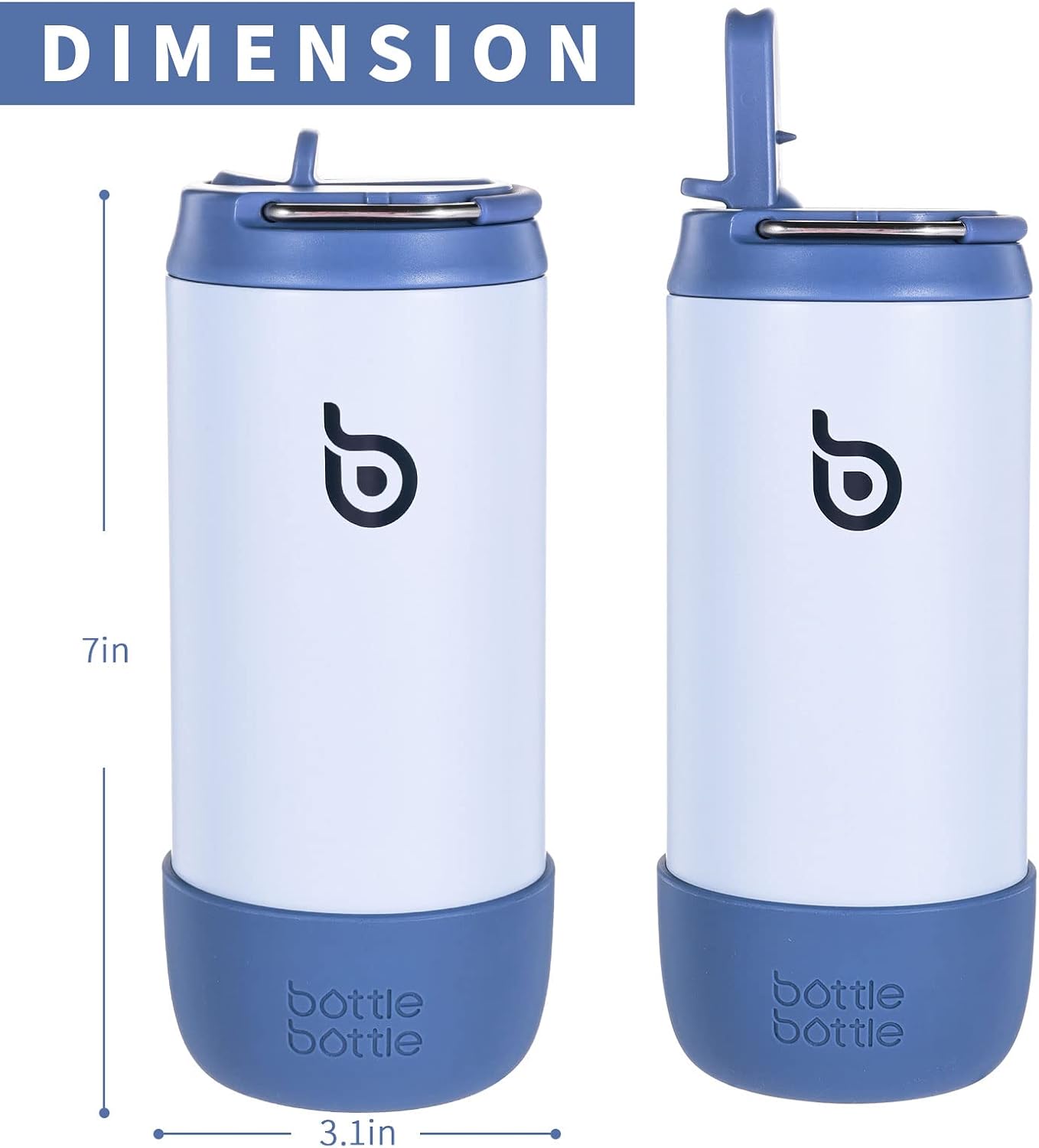 Kids Water Bottle 12 oz for Boys Girls blue | Insulated Water Bottles with Leak Proof Lid,Silicone Boot, Straw Cup