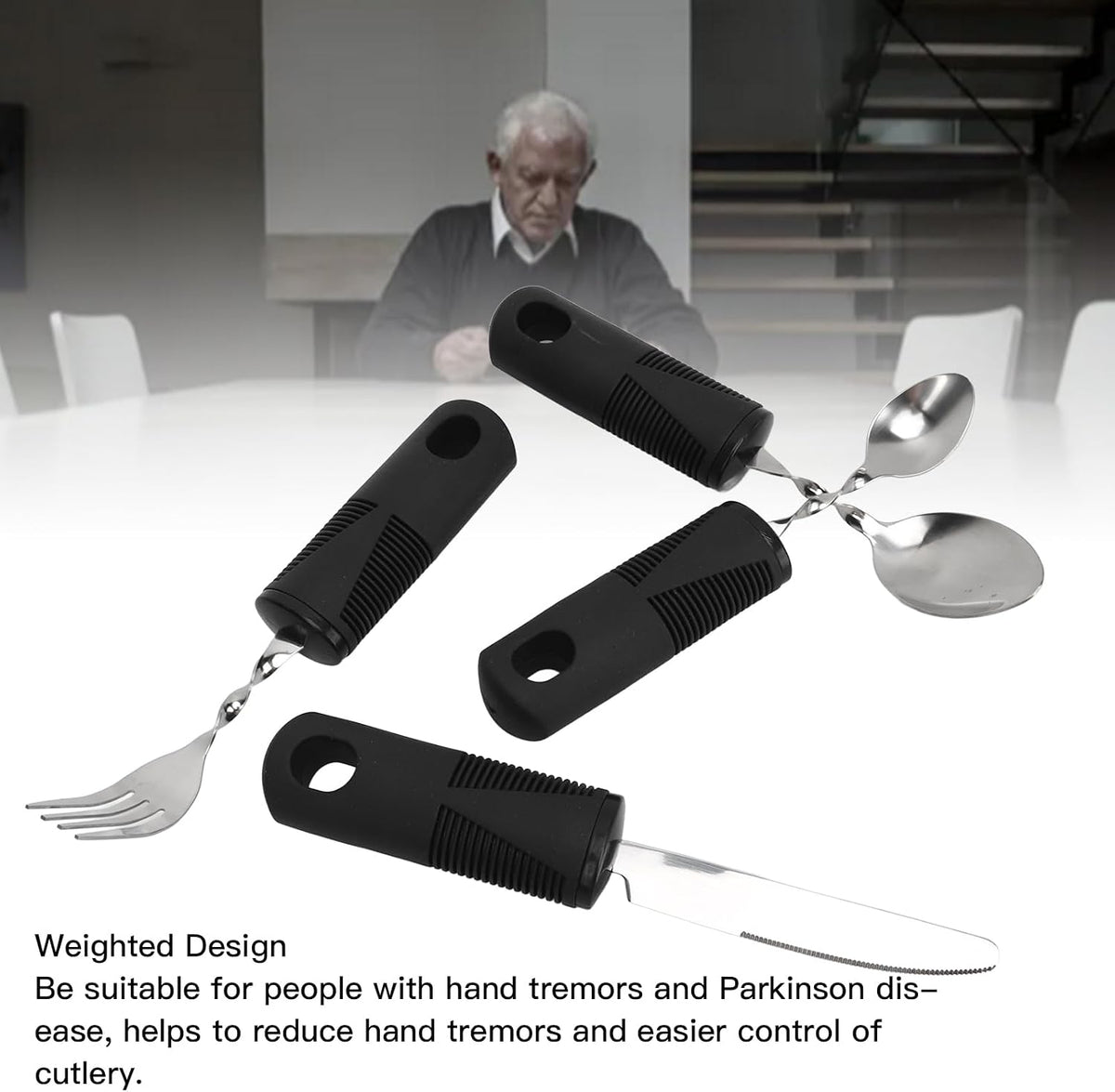 Adaptive Utensils, Weighted Utensils Built up Utensil Easy Grip Silverware Spoon Fork Knife for Elderly Arthritis and