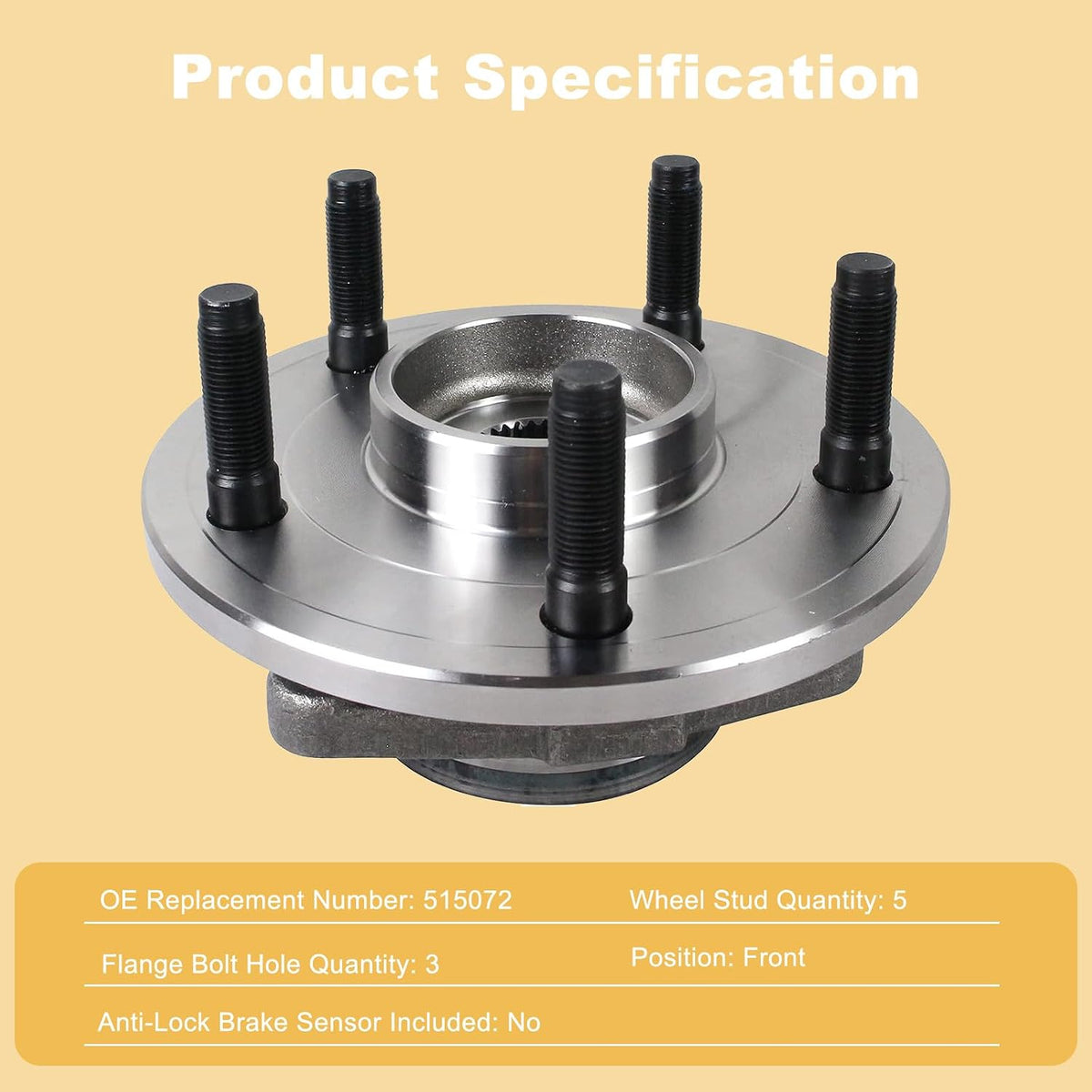515072 Pair 2 Front Wheel Hub & Bearing Assembly for 2002-2008 Dodge Ram 1500 w/ 2-Wheel ABS