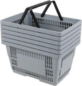 6 Pcs Shopping Baskets with Handles, 28 L Grocery Basket, Gray | Sturdy Ventilated Plastic Structure, Comfort