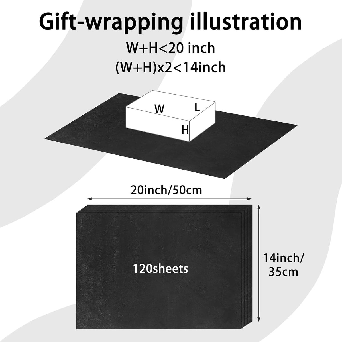 120 Sheets Black Tissue Paper for Gift Bag Wrapping,14 x 20 Inch