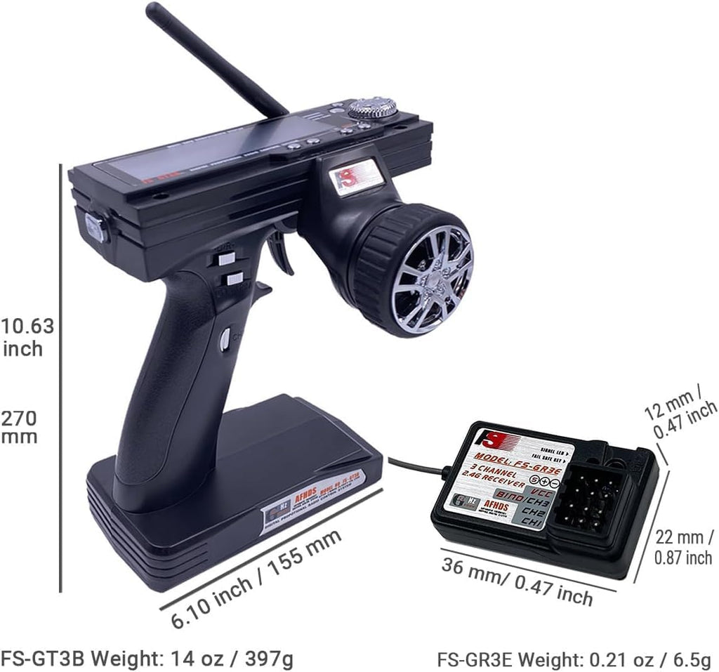 FS-GT3B 3CH RC Transmitter & Receiver FS-GR3E for RC Car Boat Flysky | 3 Channels | Adopting 2.4GHz Flysky AFHDS
