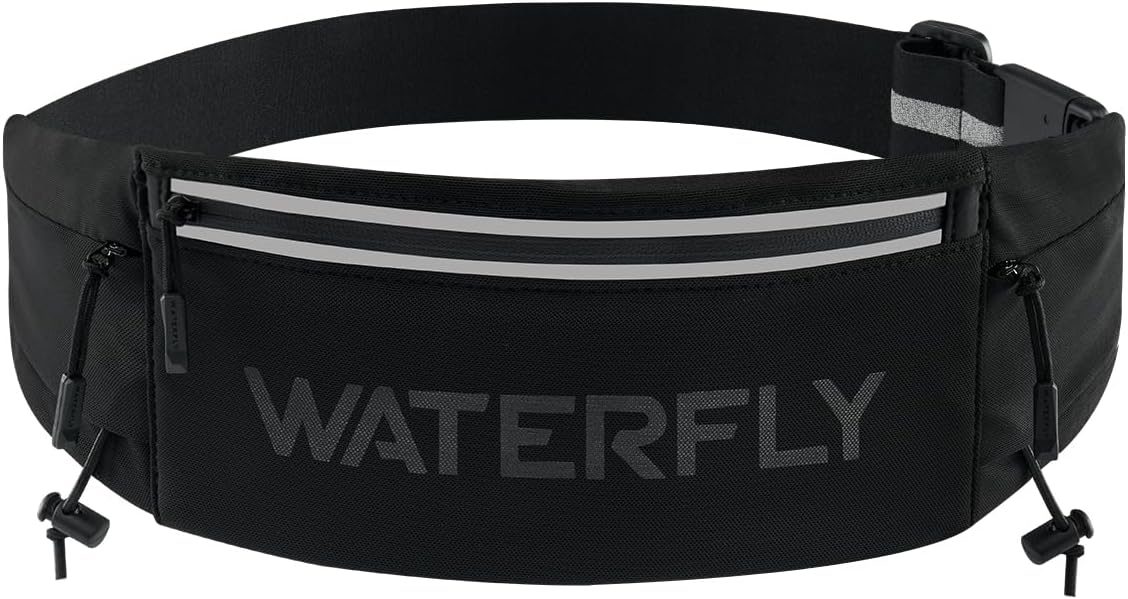 Running Belt Fanny Pack, Runner Race Belt with Bib Clip Black | Breathable, 3 Pocket Waist Bag for Men Women, Phone