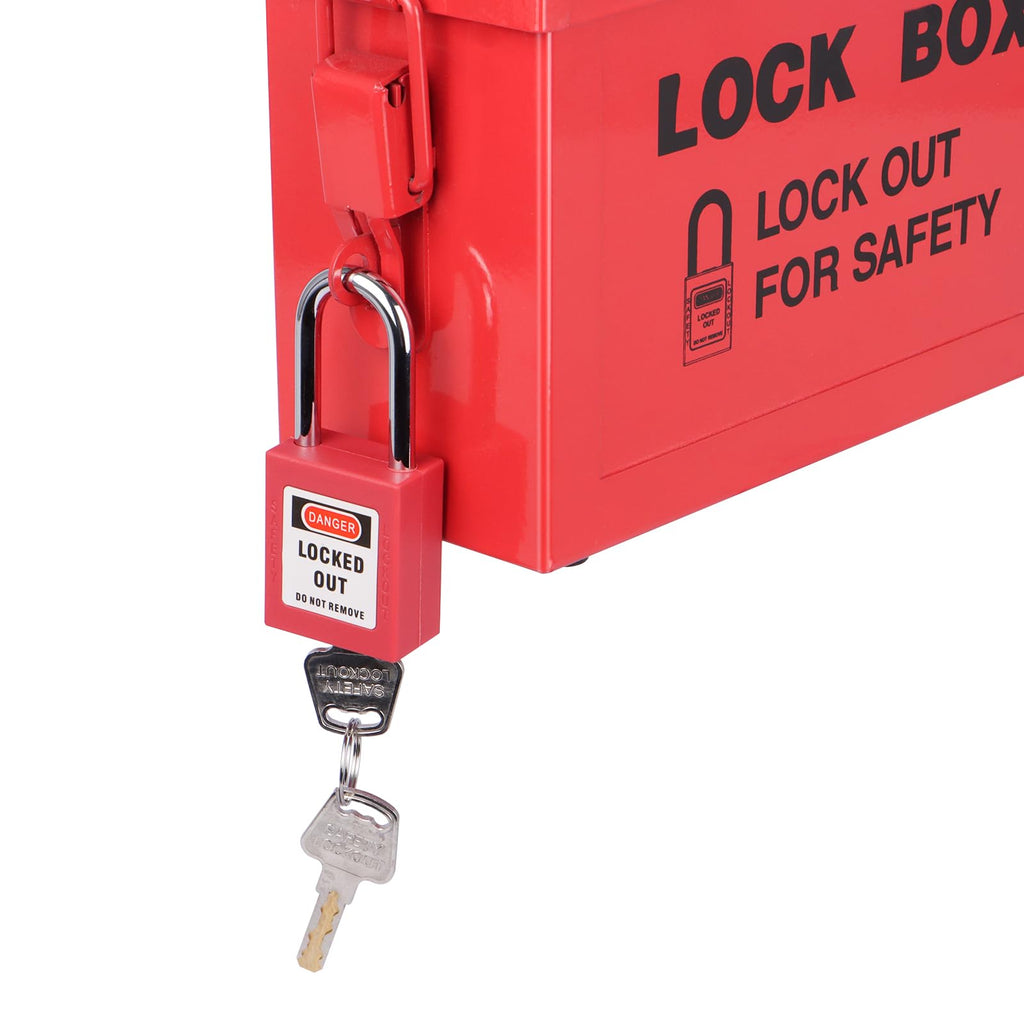 Lockout Tagout Box Portable Loto Group Lock Box, 12 Padlock Capacity, Red