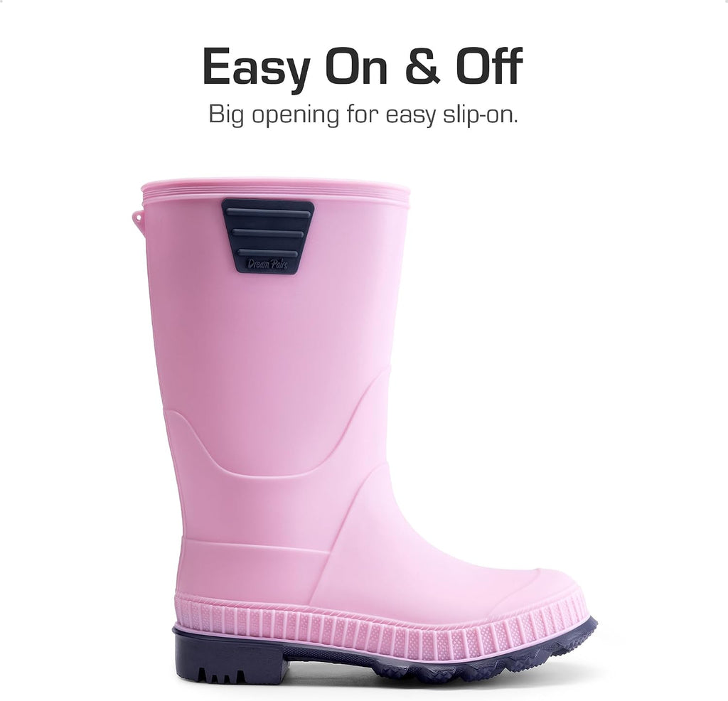 Kids Waterproof Outdoor Rain Boots | Lightweight,Non-Slip Outsole,Easy-On,Unisex Boys Girls,Outdoor Puddle Rainy Day