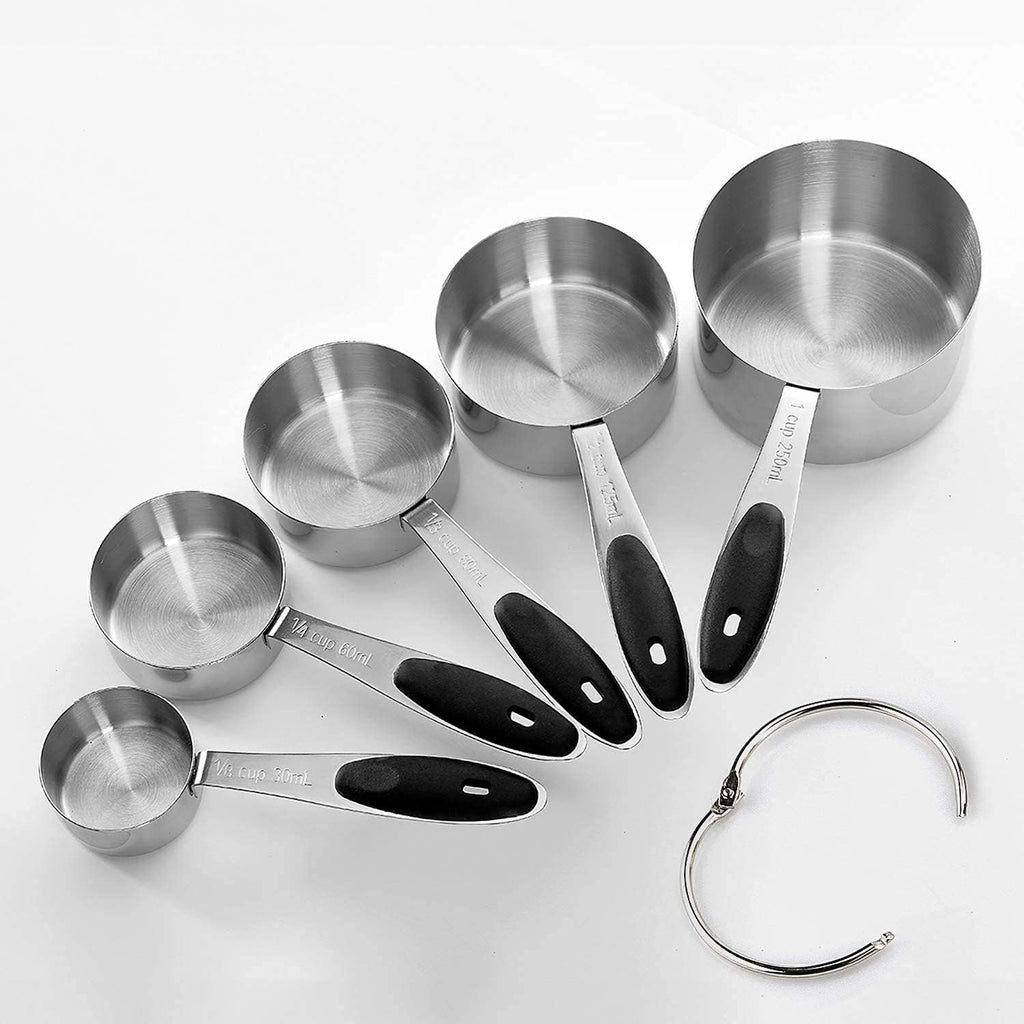 Measuring Cups and Magnetic Measuring Spoons Set, Stainless Steel 5 Cups and 7 Spoons (Black)