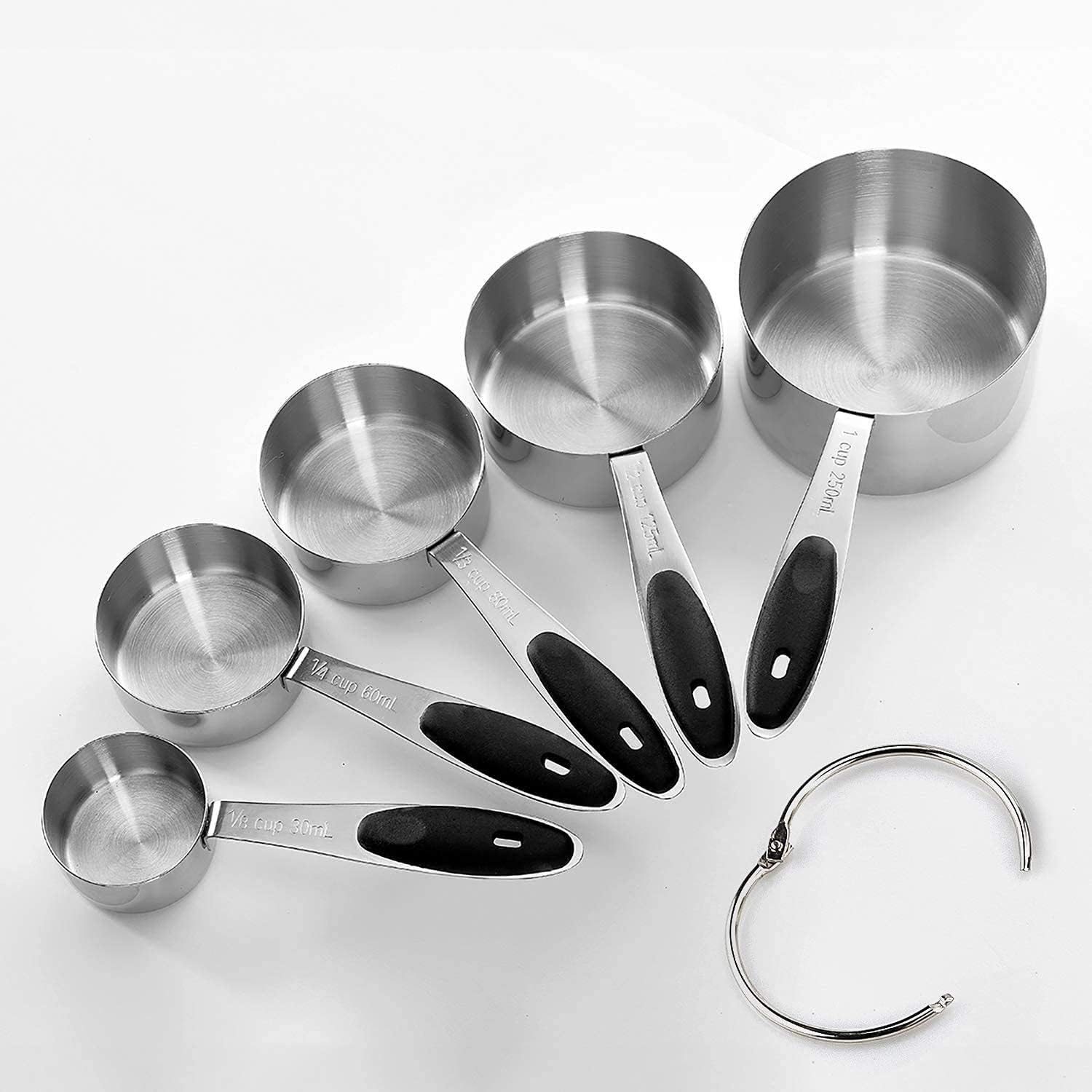 Measuring Cups and Magnetic Measuring Spoons Set, Stainless Steel 5 Cups and 7 Spoons (Black)