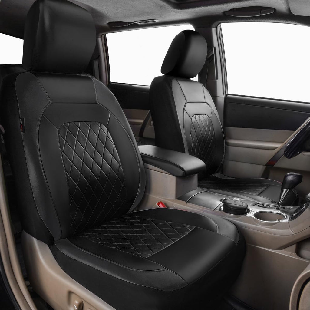 Universal Deluxe Pu Luxury Vinyl Faux Leather Car Seat Covers Full Set, Airbag Compatible, Breathable, Fit for Cars