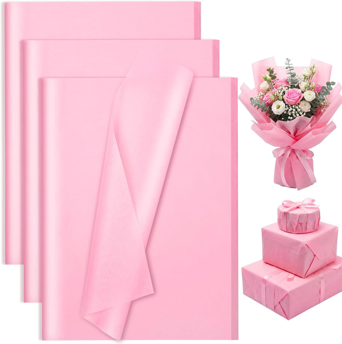 80 Sheets Pink Tissue Paper, Tissue Paper for Bouquets 20" x 14"