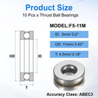 uxcell 10Pcs F5-11M Thrust Ball Bearings 5mm Bore 11mm OD 4.5mm Thick