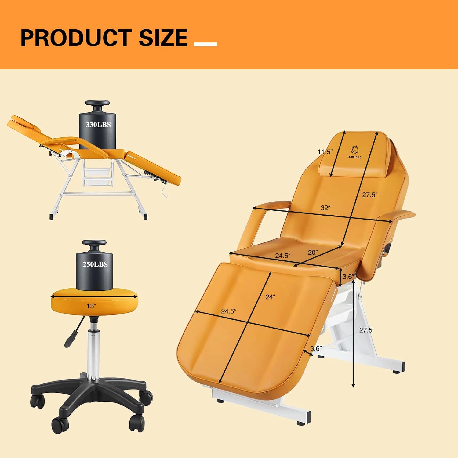 Facial Chair,73″ Tattoo Chair for Client,3-Section Adjustable Massage Table with Stool,Multipurpose Beauty Beds Salon