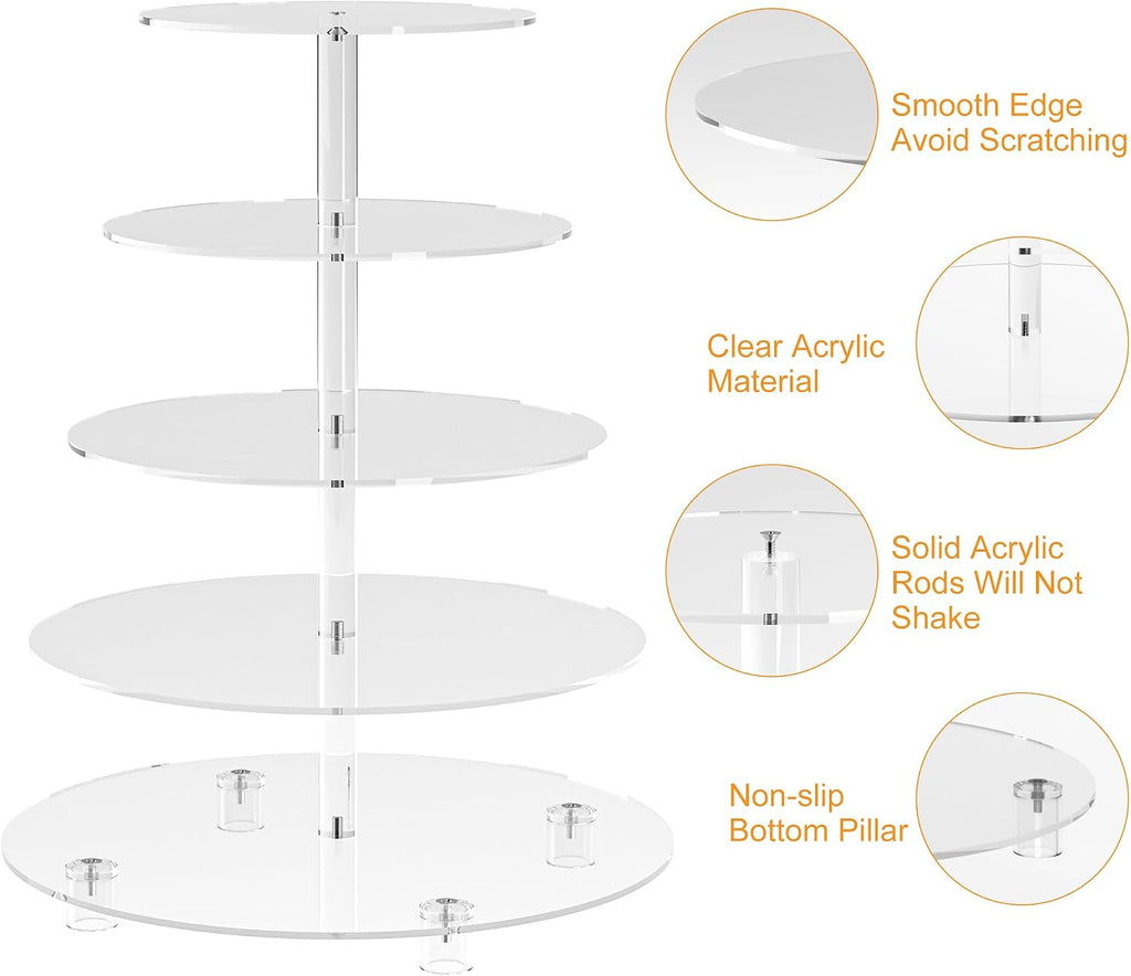 Cupcake Stand for 50 Cupcakes, 5 Tier Cupcake Holder, Clear Round Cupcake Tower, Acrylic Cupcake Stand, Cupcake
