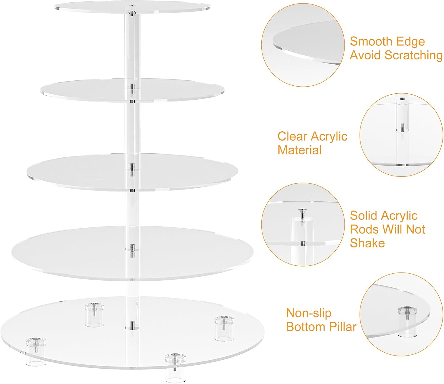 Cupcake Stand for 50 Cupcakes, 5 Tier Cupcake Holder, Clear Round Cupcake Tower, Acrylic Cupcake Stand, Cupcake