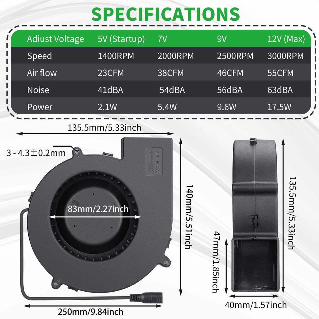140mm x 40mm Small Centrifugal 12V Squirrel Cage Big Airflow Blower