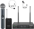 Wireless Microphone System, Dual Channel 100 UHF Metal Receiver, 328ft Range Auto Scan, Cordless Handheld & Bodypack
