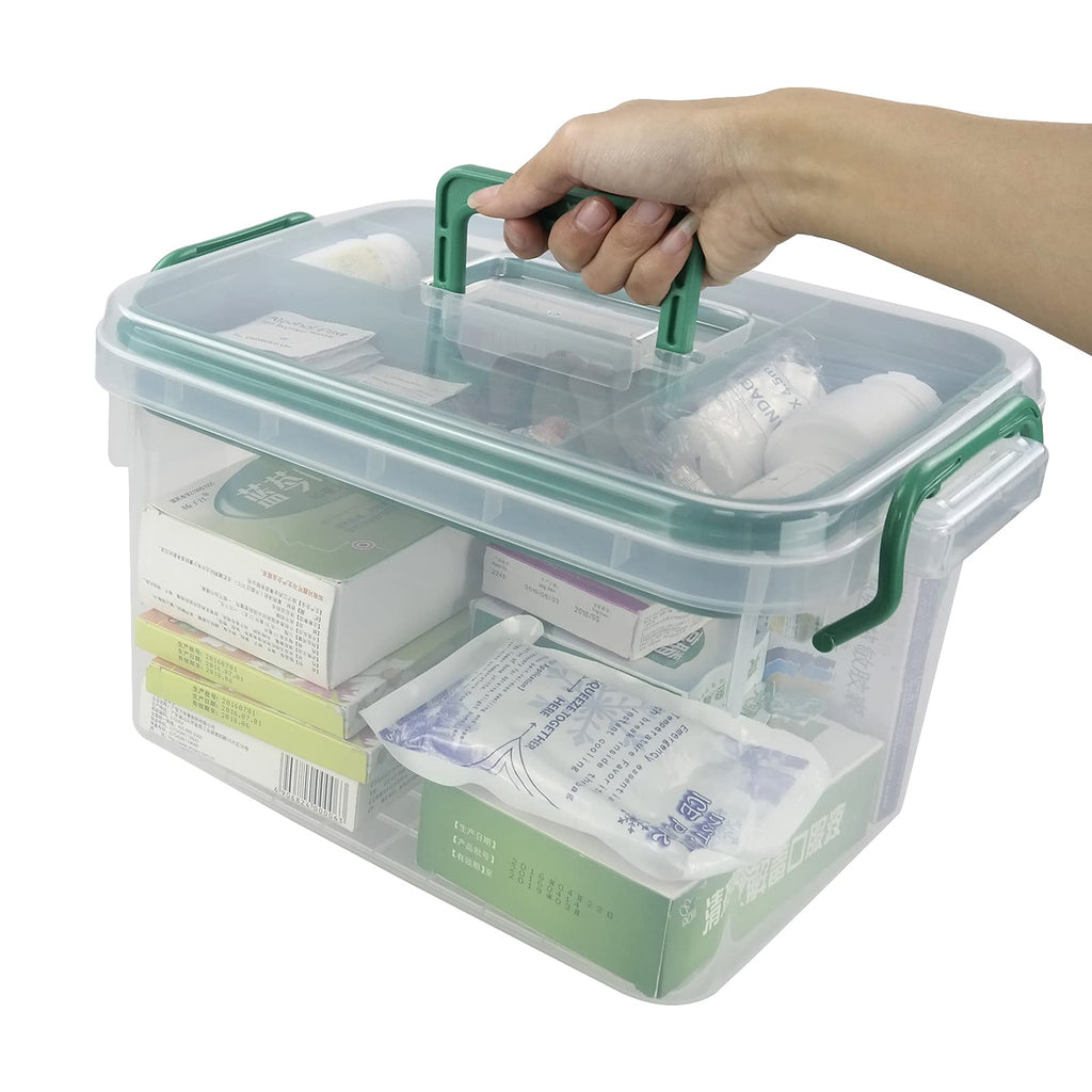 1-Pack Clear Storage Box Container, Family First Aid Box with Handle