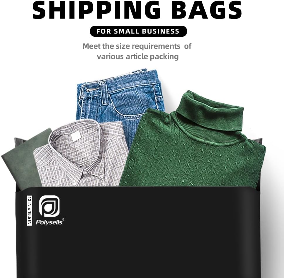 100 pcs 12x15.5 Inches Black Poly Mailers Shipping Envelopes, Strong Adhesive Sealing, Waterproof, and Tear-resistant