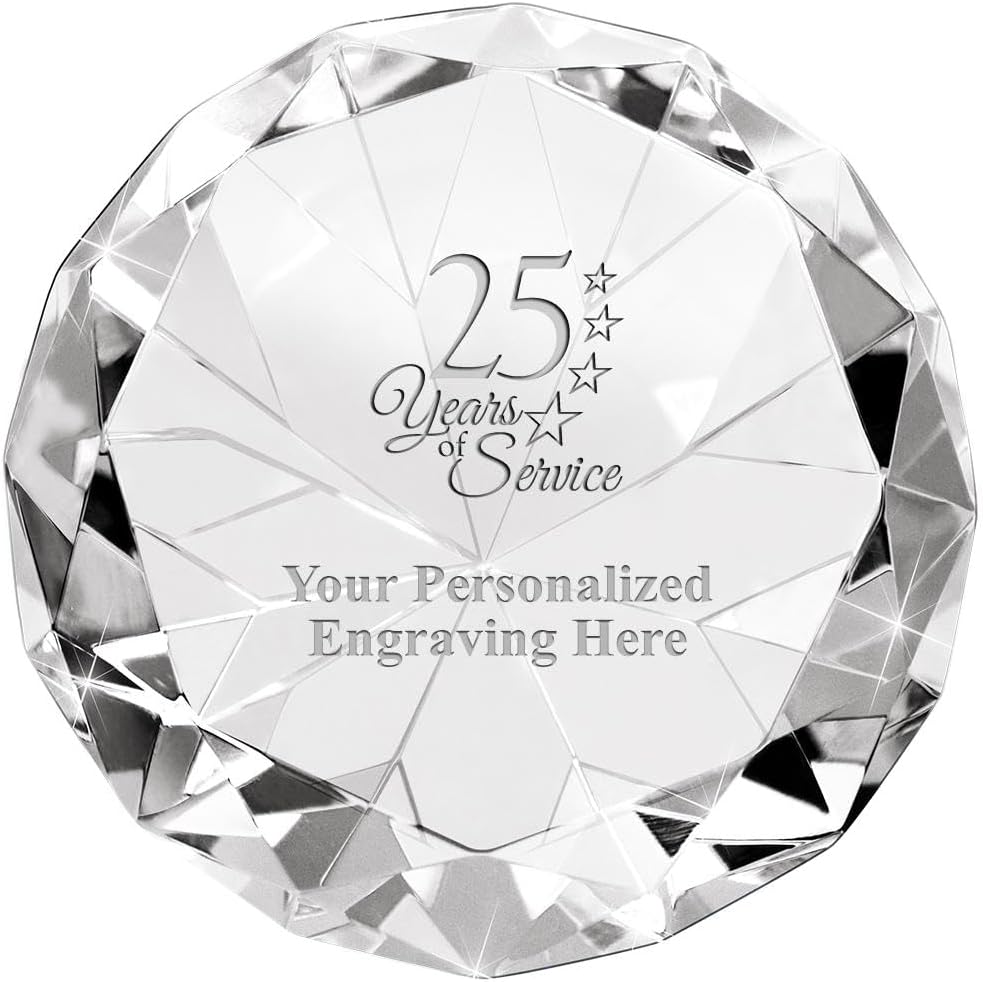Customizable Crystal Award, 2" Engraved Crystal 80 Carat Diamond Paperweight Award