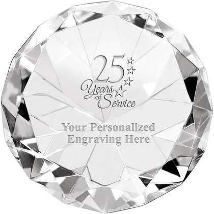 Customizable Crystal Award, 2" Engraved Crystal 80 Carat Diamond Paperweight Award