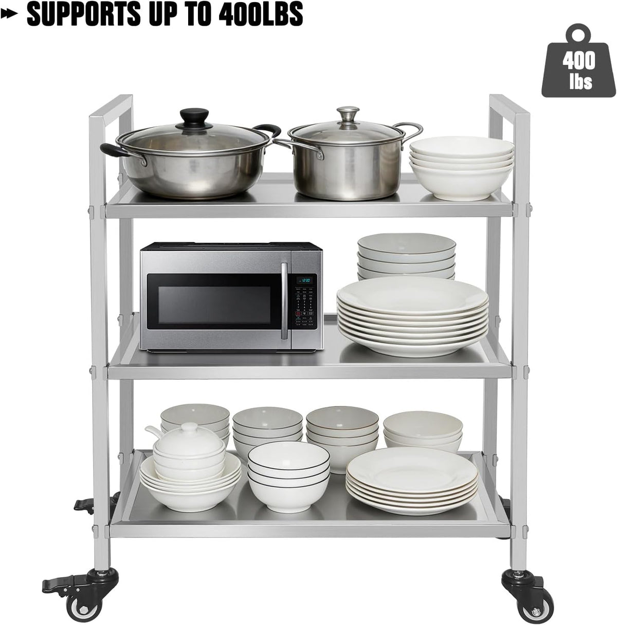 3-Tier Heavy Duty Stainless Steel Rolling Cart
