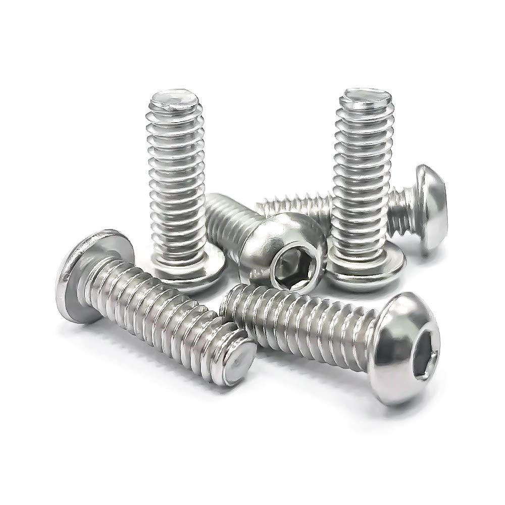 1/4-20 x 3/4" Button Head Socket Cap Bolts Screws, 304 Stainless Steel 18-8, Allen Hex Drive, Bright Finish, Fully Machine Thread, Pack of 25