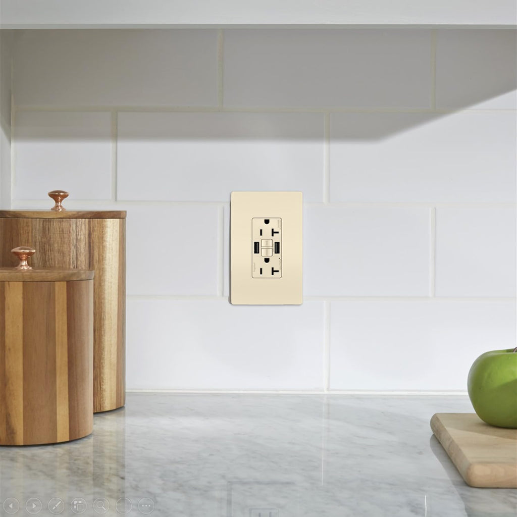 Legrand Radiant 20 Amp TR GFCI Outlet USB Type A Light Almond 1 Pack