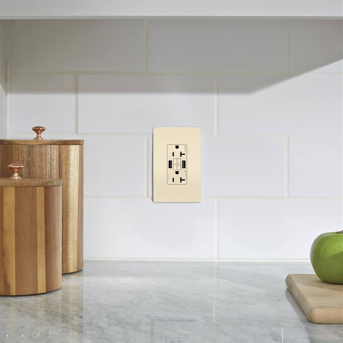 Legrand Radiant 20 Amp TR GFCI Outlet USB Type A Light Almond 1 Pack