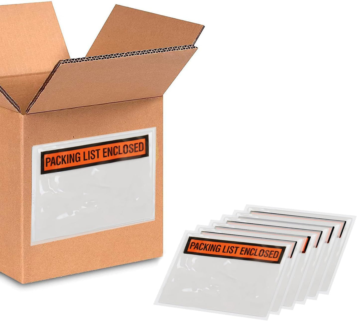 PSBM 2000 PCS, 4.5 x 6 Inch, Panel Face Back Side Load Packing List Envelopes, Orange/Black Printed for Invoices & Slips