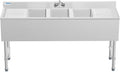 NSF 3 Compartments Bar Sink, Commercial Stainless Steel Underbar Sink with Double Drainboard, Freestaning Large for