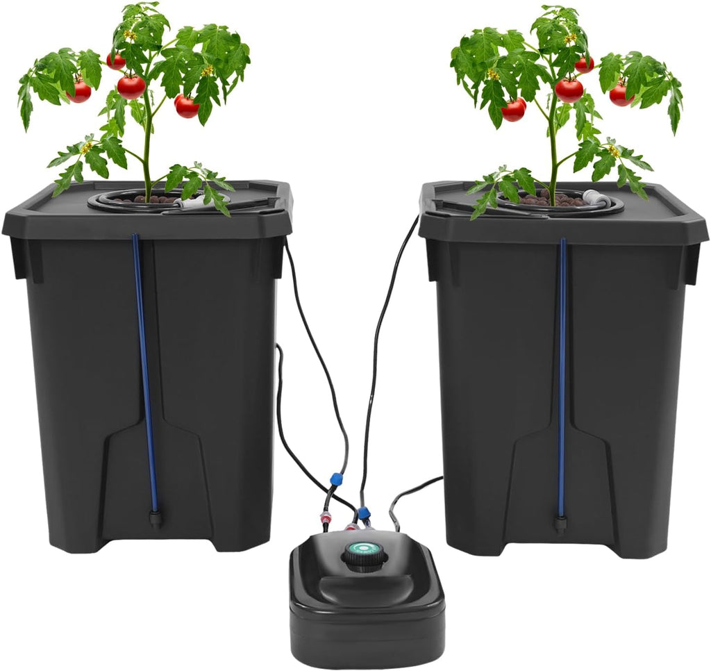 DWC Hydroponics Grow System 7.13 Gal Deep Water Culture Kit Auto Irrigation Sets w/8W 110V Air Pump, Two 12inch