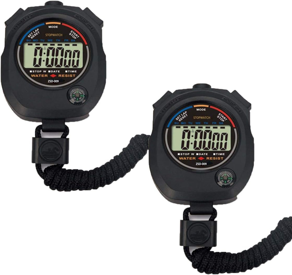 2 Pack Multi-Function Electronic Digital Sport Stopwatch Timer, Large Display with Date Time and Alarm