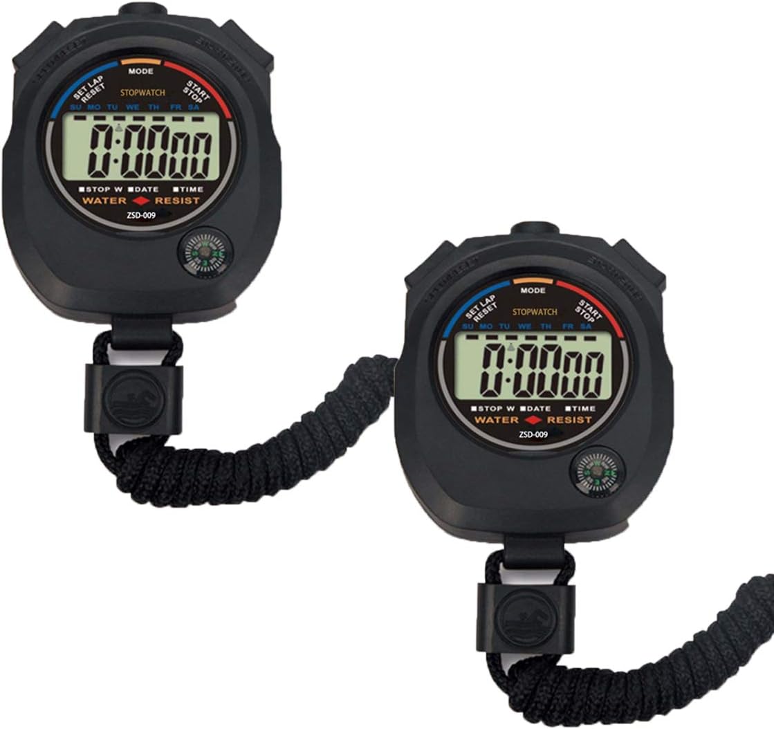2 Pack Multi-Function Electronic Digital Sport Stopwatch Timer, Large Display with Date Time and Alarm